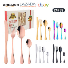 跨境不锈钢1010西餐餐具24件套节日礼物牛排刀叉勺圣诞限定礼盒