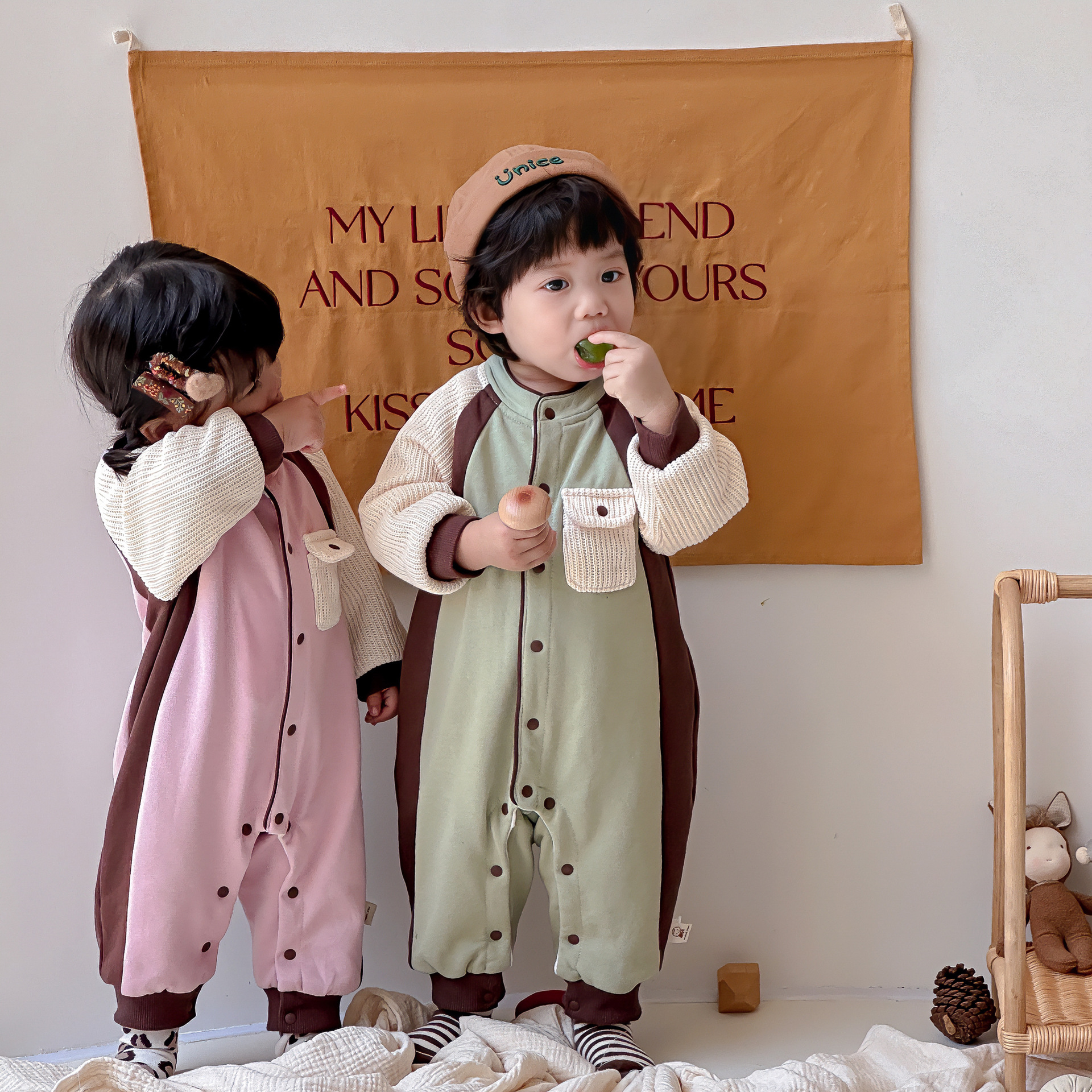 Ropa de bebé, ropa de otoño, mameluco 2024, hermano y hermana de Maillard, traje de una pieza, traje de escalada, ropa de bebé de un año
