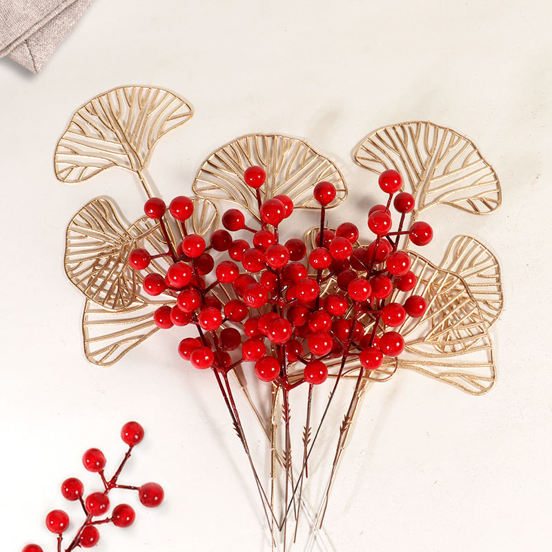Fruta de la fortuna simulada fruta de acebo fruta roja auspiciosa baya roja boda hogar decoración navideña fruta roja transfronteriza al por mayor