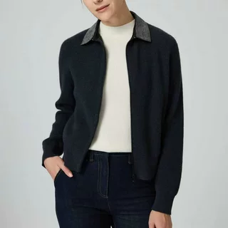 跨境女装25秋冬新款BC风美丽诺羊毛衬衫领长袖针织衫重工钉珠上衣