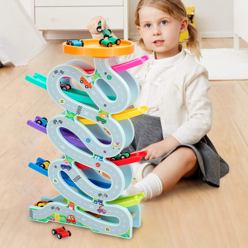 Gliding track educational speed gliding car 7-story slide visual tracking parking lot children's wooden educational toy