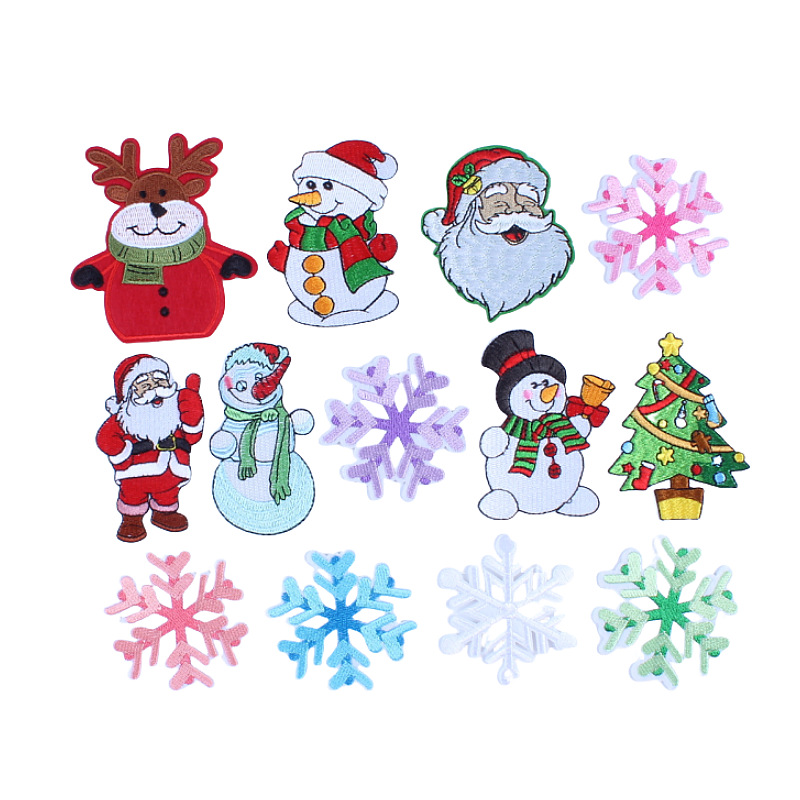 新款圣诞节卡通布贴圣诞老人雪花雪人绣花章熨烫贴补丁贴服装辅料