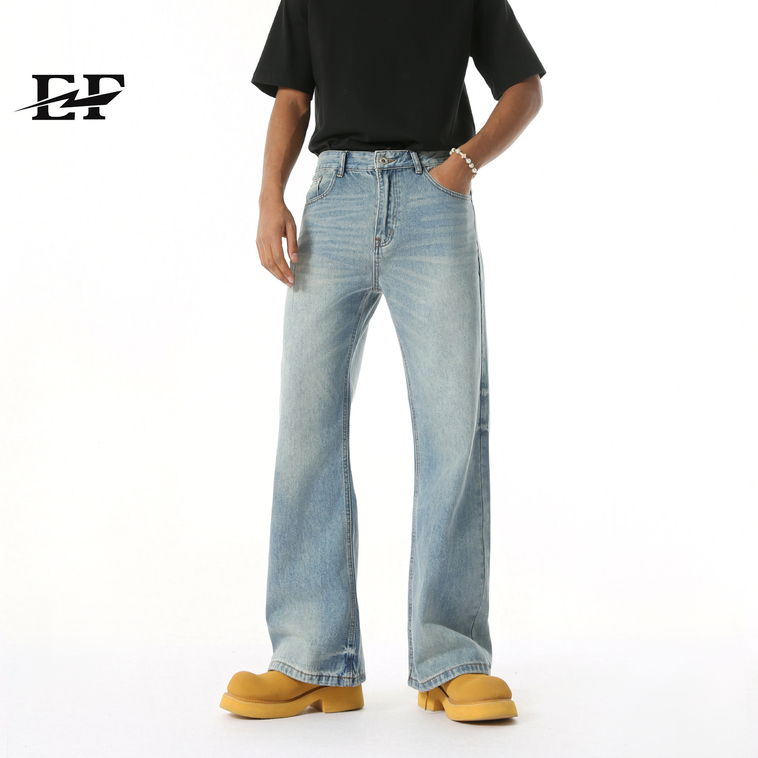 EF JEANS | 2025 spring new American retro micro-hora body washed black and gray Joker Denim pants