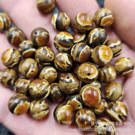 仿根珀圆珠散珠黄虎色花纹仿琥珀珠diy手链项链饰品配件手工珠子