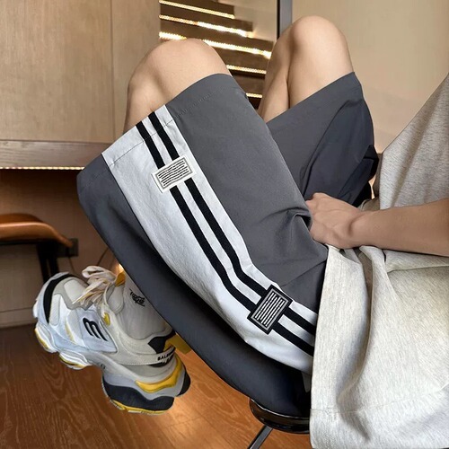 Ice silk quick-drying five-quarter pants summer casual shorts men's summer thin loose beach pants men's sports