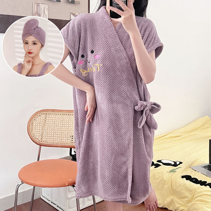 [반팔 샤워스커트] + [단층 드라이 헤어캡] - 퍼플