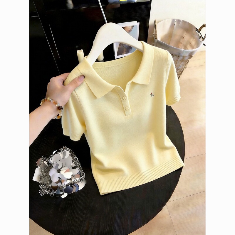2026 New Summer Style Women's Sweet Korean-Style Polo Collar Short-Sleeved T-Shirt Knitwear, This Year's Popular Top 2026 New Summer Style Women's Sweet Korean-Style Polo Collar Short-Sleeved T-Shirt Knitwear, This Year's Popular Top