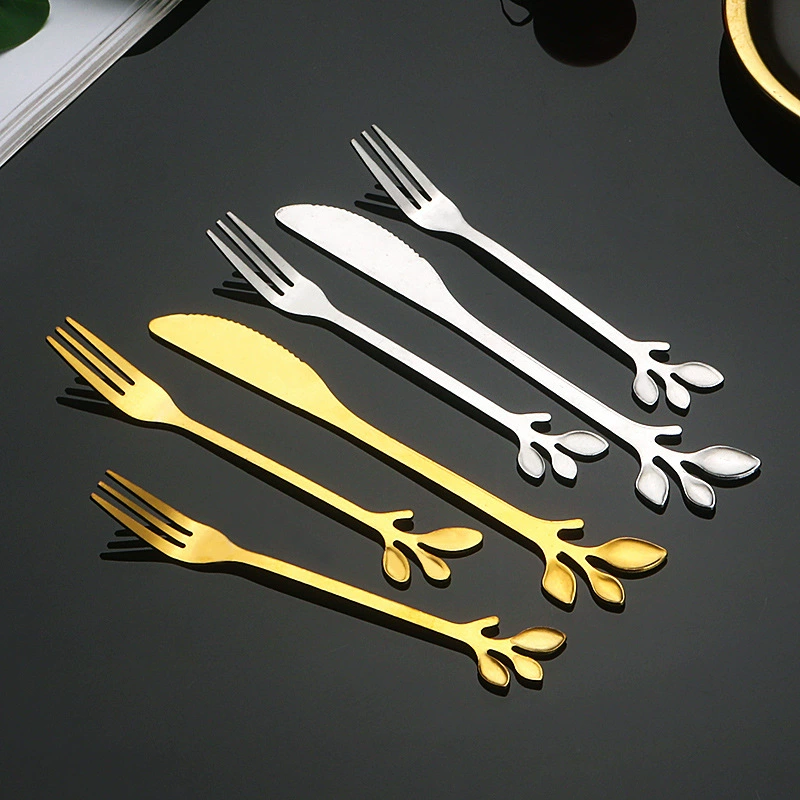 Набор столовых приборов из нержавеющей стали: вилка для фруктов в форме листа, нож и вилка для тортов и лунных пряников, маленькая вилка для десертов, креативная ложка для фруктов.