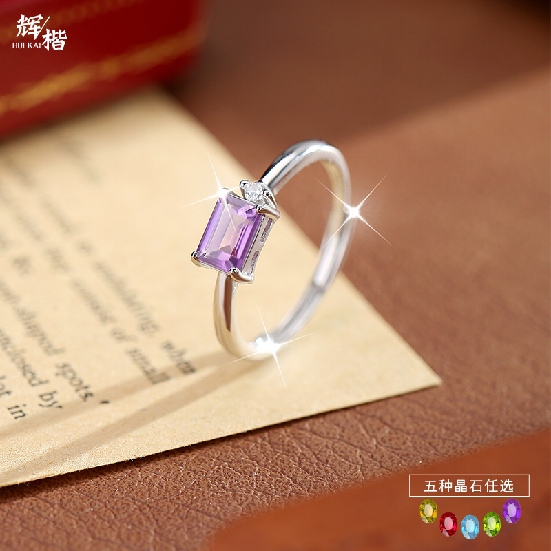 S925 Sterling Silver Simple Niche Ring for Women Japanese and Korean Popular Natural Crystal Stone Ring Amethyst Topaz Hand Jewelry