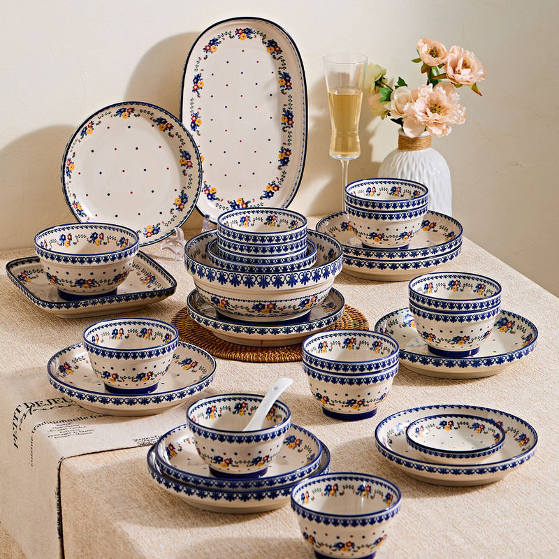 Vintage French-Style Household Ceramic Bowl and Plate Bohemian Style Set 2026 New Model Underglaze Color High Aesthetic Value Rice Bowl and Plate Vintage French-Style Household Ceramic Bowl and Plate Bohemian Style Set 2026 New Model Underglaze Color High Aesthetic Value Rice Bowl and Plate