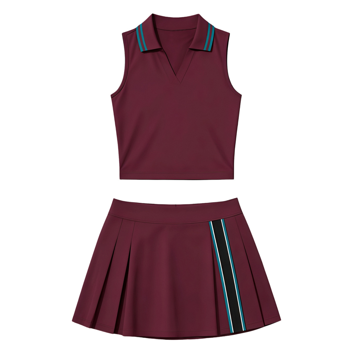 Nuevo conjunto de ropa de tenis femenina polo collar de protección de la luz de la piel de yoga de color contraste conjunto deportivo de golf