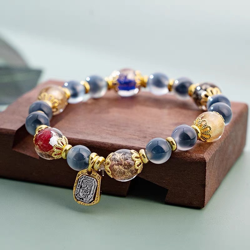 블루 슈가 하트 골드 호일 팔찌