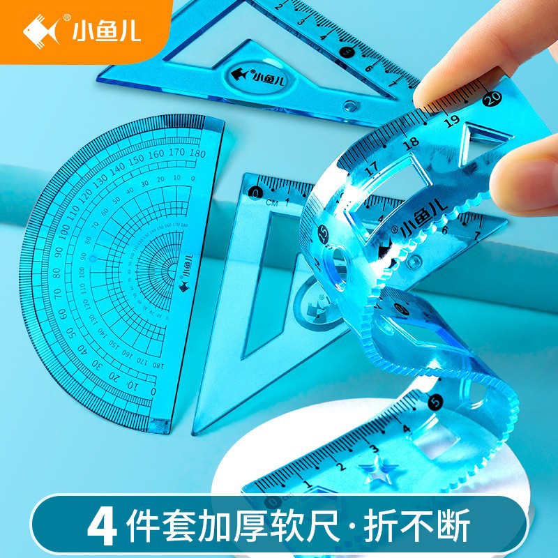 Set of 4 Flexible Rulers - 15cm for Children, 20cm for Students - School Supplies with Soft Case - Creative Wholesale