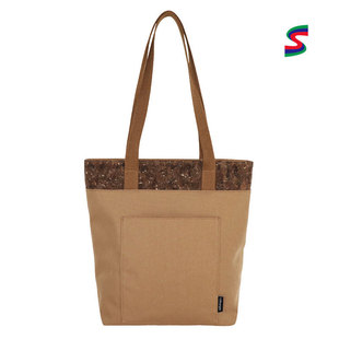 Customized Retro Woven Cloth Cork Handbag Coffee Carbon Wood Grain Cork Canvas Environmentally Friendly Bark Storage Bag