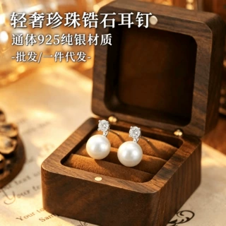S925气质锆石珍珠耳钉女小众简约百搭耳环轻奢高级感贝珠耳饰批发