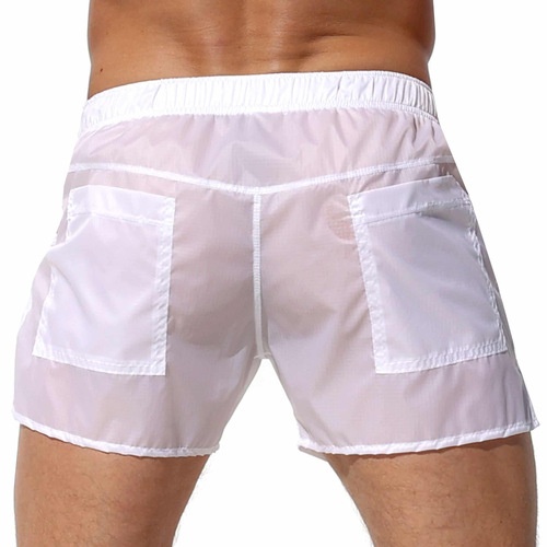 Cross-border popular see-through men's swimming trunks sexy men's beach trunks fully transparent custom white lined shorts