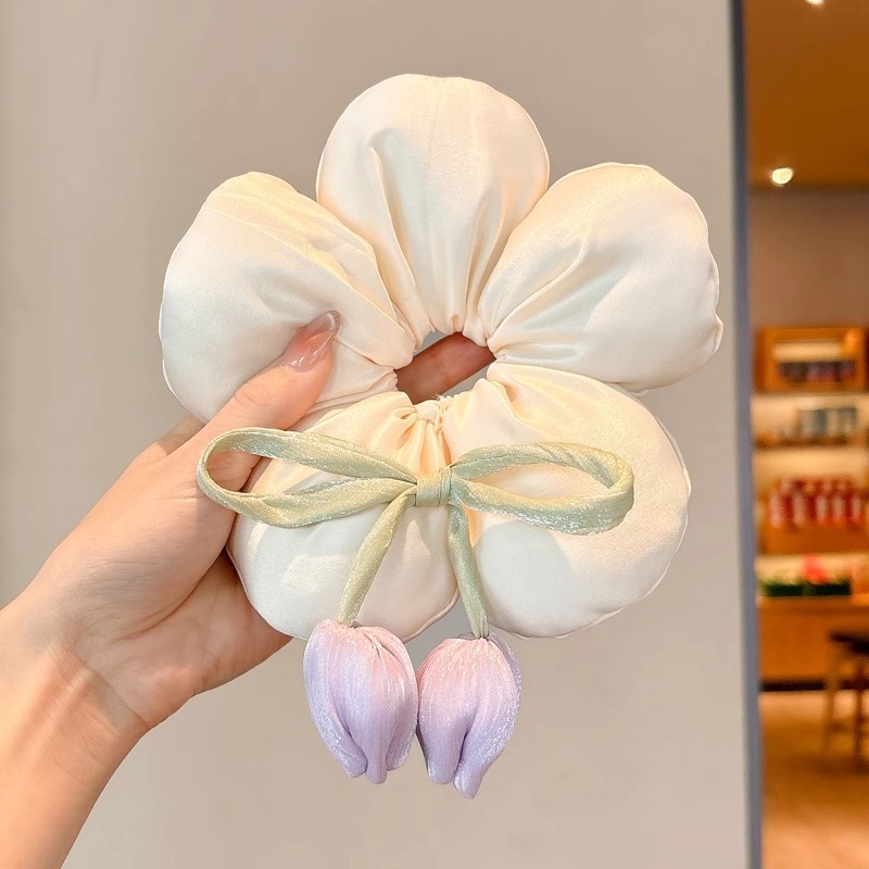 Tulip Flower End Hairy Circle para el cabello en la parte posterior de la cabeza de los niños Accesorios para el cabello para niñas que no dañen el cabello Cuerda para el cabello de alta elasticidad Tocado de cuerda para la cabeza
