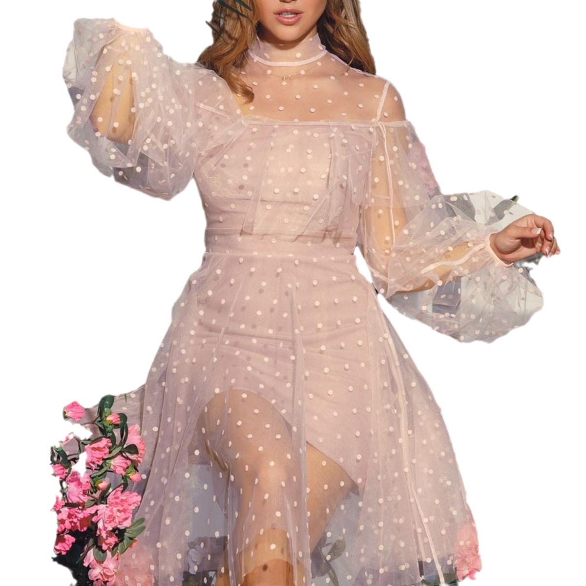 Elegante vestido de noche modelo primavera 2025 para reuniones sociales y reuniones anuales, vestido de manga larga color champán inspirado en Chanel.