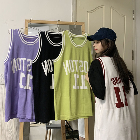 Digital Printed Sports Vest for Women Harajuku Bf Style Student Mid-Length Fake Two-Piece Basketball Jersey Outer Sleeveless T-Shirt