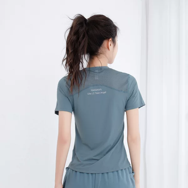Summer Quick-drying Running Sports Short-sleeved Women's Mesh Stitching Sports T-shirt Thin Popular Slimming Fitness Clothes