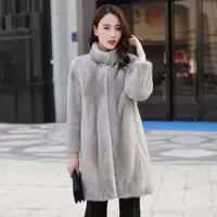 Imitation mink mid‑length coat, stand‑up collar, plush faux fur, Haining style, mid‑weight