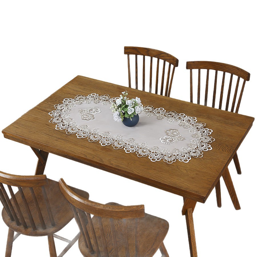 Bandera de mesa impermeable y resistente al aceite transfronteriza tela decorativa bordada de lujo ligero de alto nivel estadounidense tela decorativa de encaje simple image 6