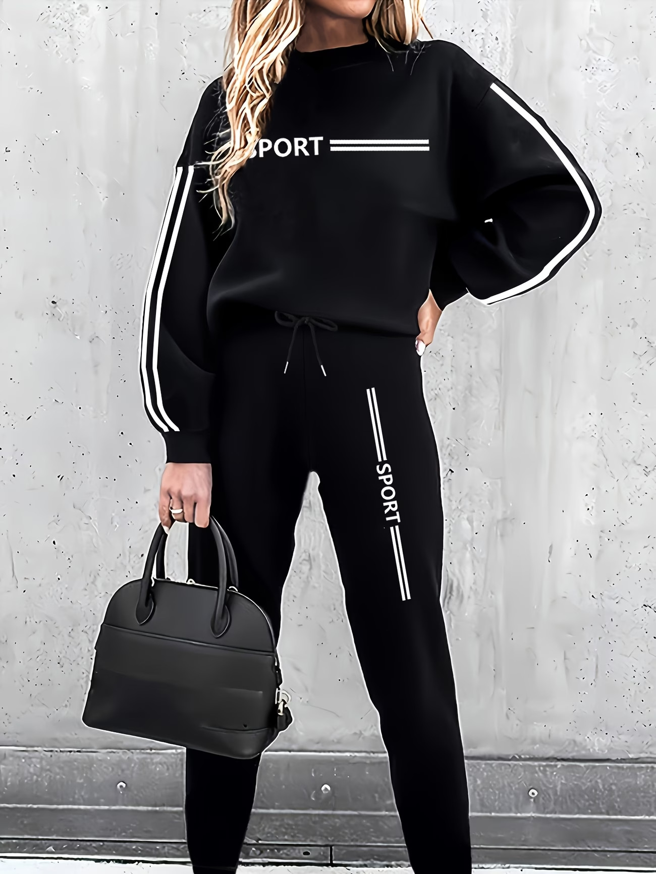 Women's Fleece Lined Tracksuit Long Sleeved Autumn Winter Fashion Letter Print Casual Set_ecoleips.com