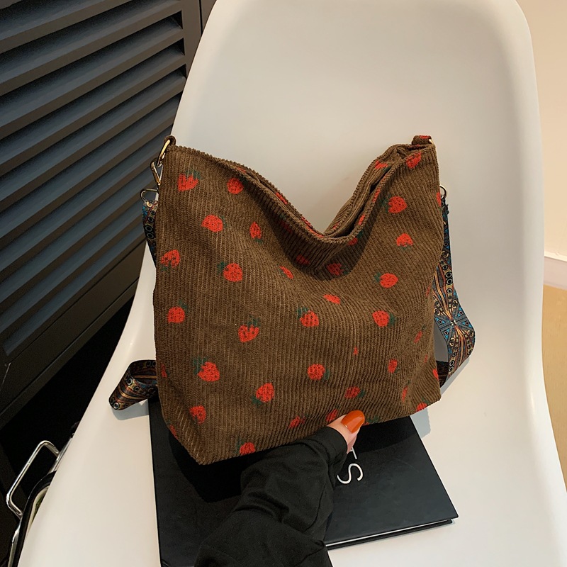 2024 autumn corduroy bucket bag large capacity fashion trendy simple casual cool shoulder bag for women