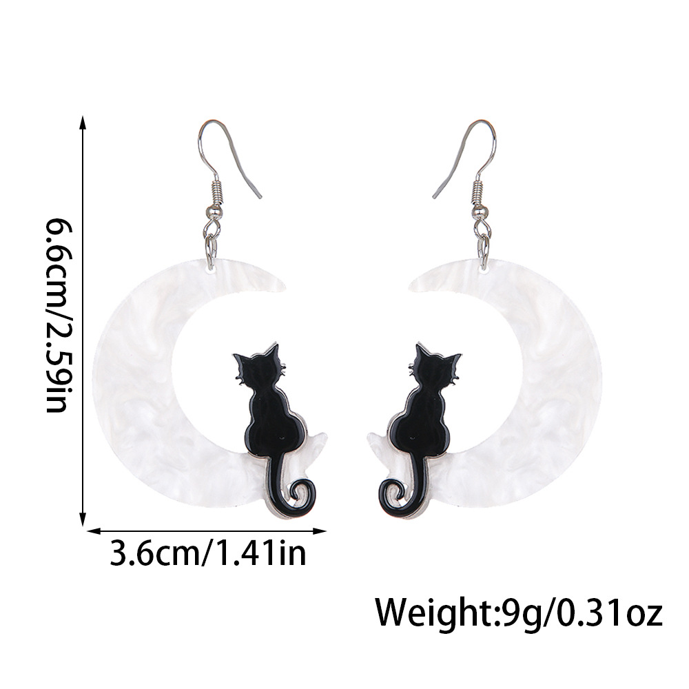 5g Weight 304 Stainless Steel Ear Needle Material 1 Pair Elegant Streetwear Moon Cat Bat Arylic Drop Earrings