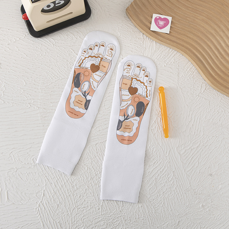 Calcetines de acupuntura de masaje de pies transfronterizos personalizados Ziying Japonés Terapia de pies Cuidado de la salud Meridian Cuidado de la salud Calcetines ilustrados de puntos de pies