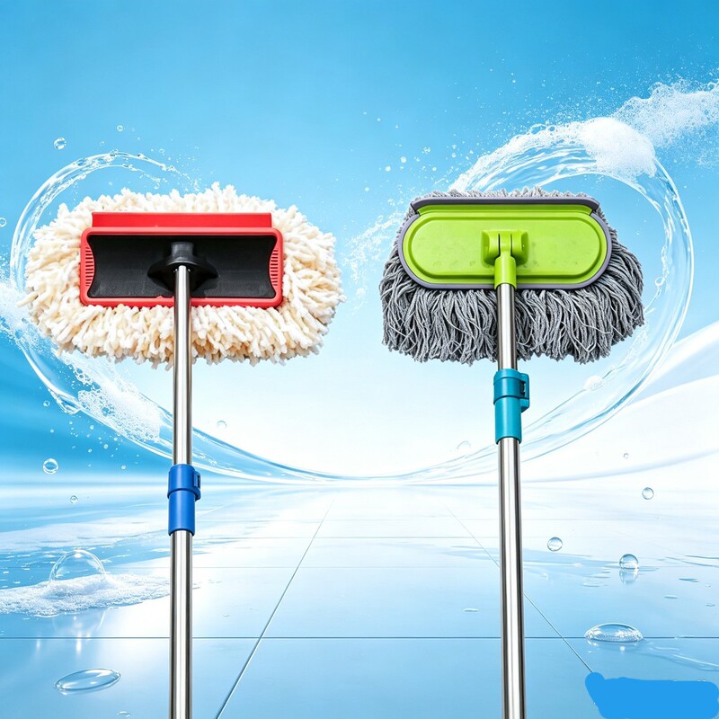 Large Truck Car Wash Mop with Extended Stainless Steel Telescopic Rod, Dual-Use Dry and Wet Cotton Line Car Cleaning Brush