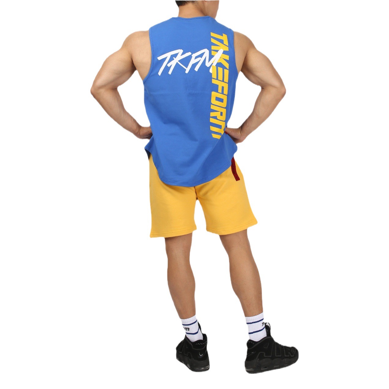 Fitness vest men's suit muscle clothes rolled iron waistcoat I-character training suit sports loose sleeveless T-shirt brothers