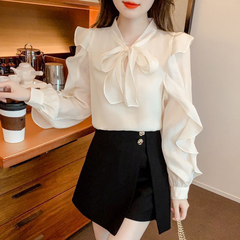 法式气质雪纺衬衫女士设计感2025春秋新款小衫蝴蝶结长袖衬衣上衣|undefined