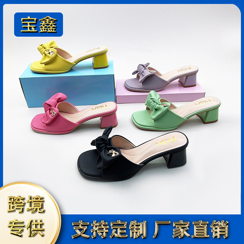 Cross-Border Fashion Style High-Heeled Slippers for Women 2025 Spring Open-Toe Chunky Heel Elegant High-Heeled Shoes with a Premium Feel and Thick Sole
