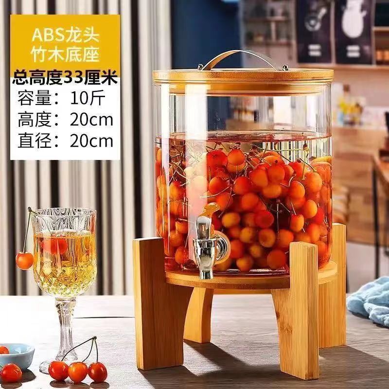 Hervidor de agua fría botella de vino de vidrio barril de bebida barril de cerveza con grifo frutas barril de té barril de jugo recipiente barril