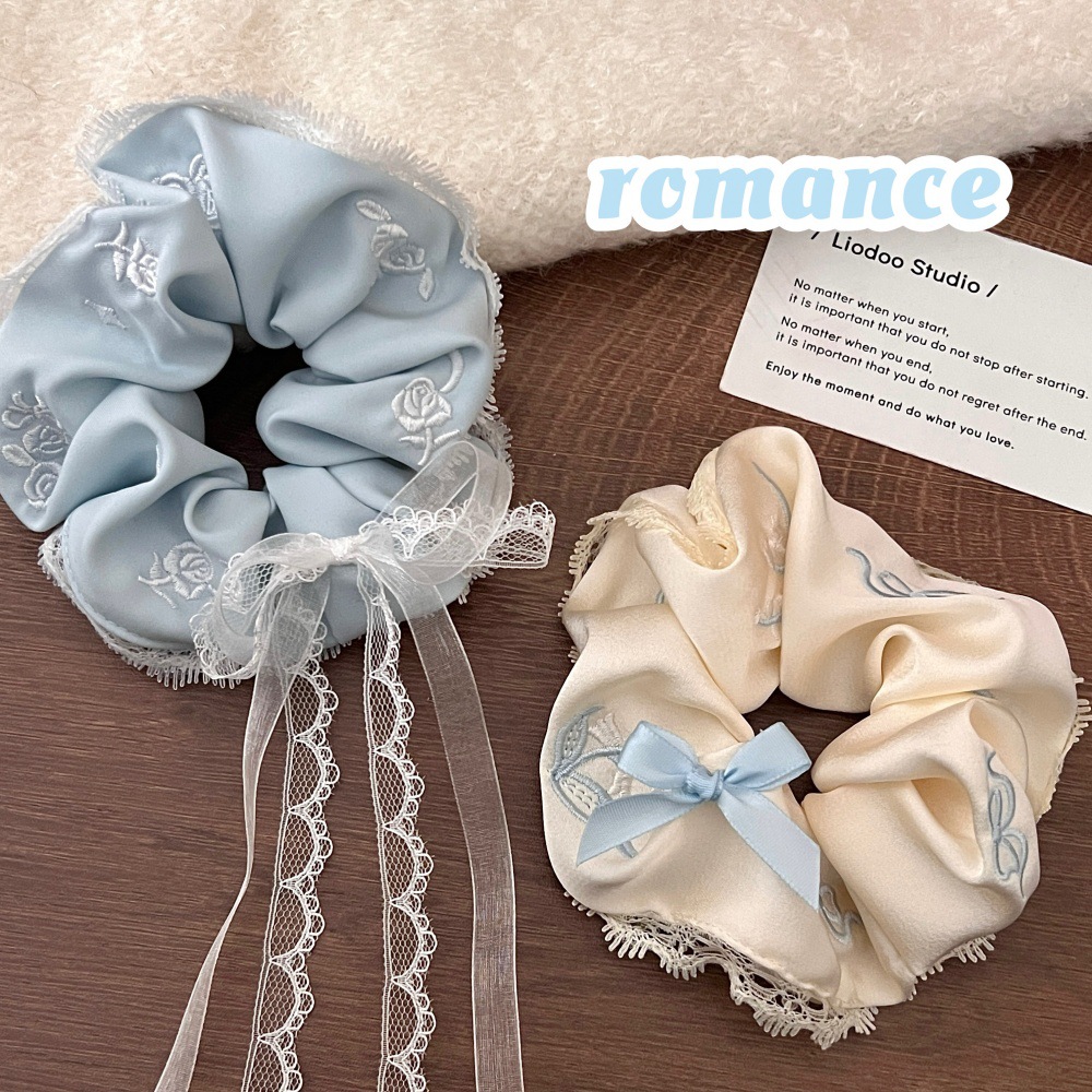 Frase bordada arco dulce anillo de cabello intestino de alta sensibilidad de la niña encaje cuerda de cabello suave adornos para el cabello