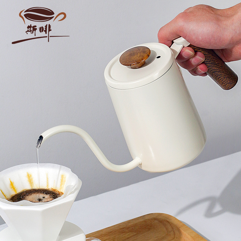 Esfín mano de irrigación de madera asa asa asa 304 cafetera de acero inoxidable cafetera de goteo de café cafetera de boca alargada 420ml 600ml