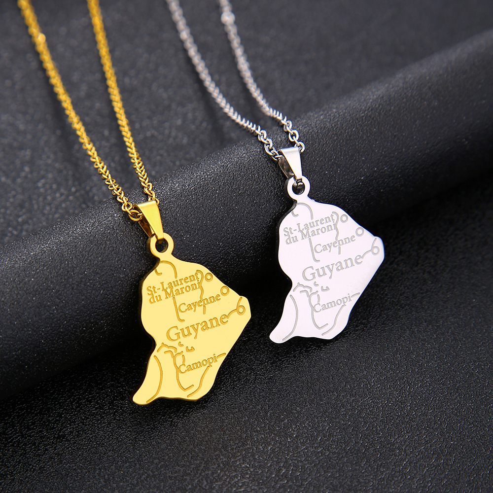 Pendant Necklace Classification 304 Stainless Steel Chain Material Map Of Guiana Map Letter 201 Stainless Steel 304 Stainless Steel Vintage Style Ethnic Style 304 Stainless Steel Pendant Necklace