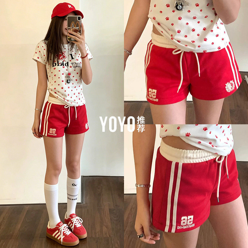 American-Style Casual Shorts for Women, Summer Design Three-Quarter Length Shorts, Student Sports Running Shorts, Versatile Hot Pants for Outdoor Wear