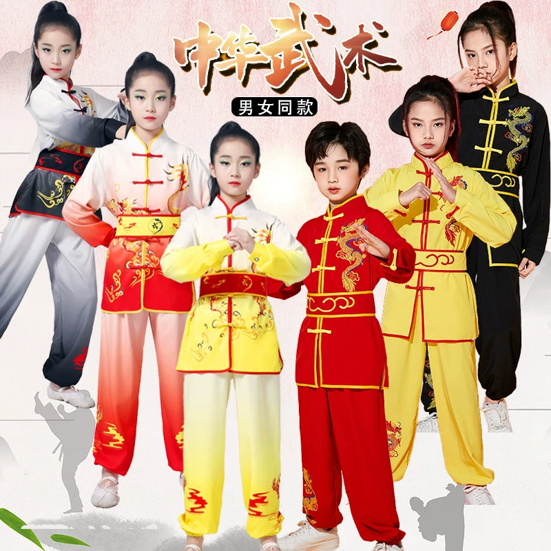 Детская одежда для боевых искусств тренировочная одежда Одежда для выступлений Молодежная тренировочная одежда длинная одежда для бокса вышивка для соревнований Одежда дракона