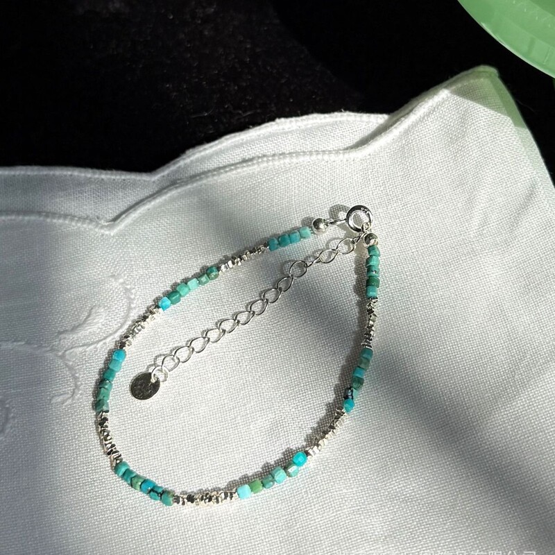 Ins-Style Tiffany Blue Turquoise Bracelet for Women, Niche Design, Pure Silver Spacer Beads, Fine Bracelet, Fashion Accessory 
