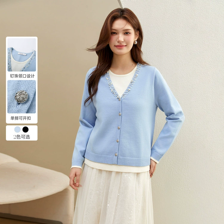 [Бусы с гвоздями поддельные два свитера] Блэк-шоу большой размер женский стиль дизайн дизайн топ толстый mm2024 зимний новый