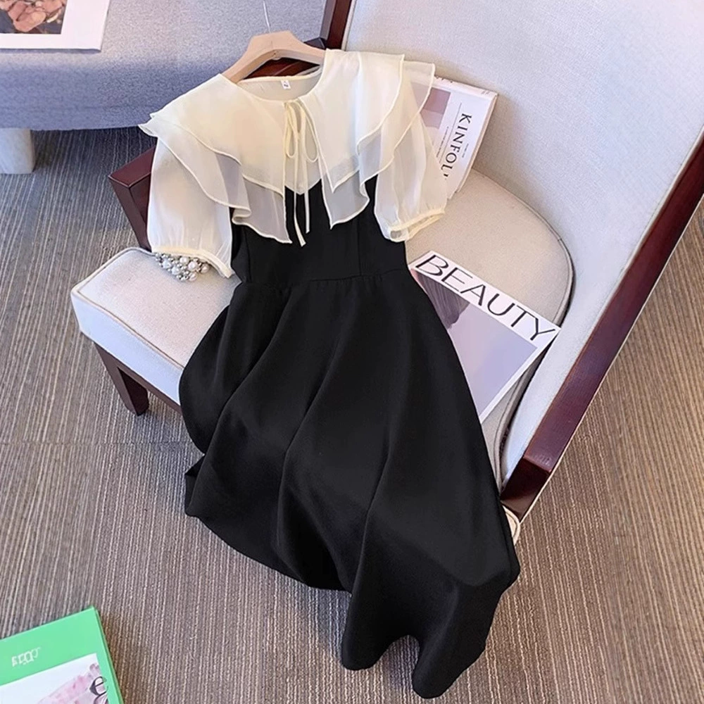 Кукольный воротник платье лето 2025 новая талия тонкая темпераментная сладкая юбка премиум-дизайн юбка среднего и длинного платья
