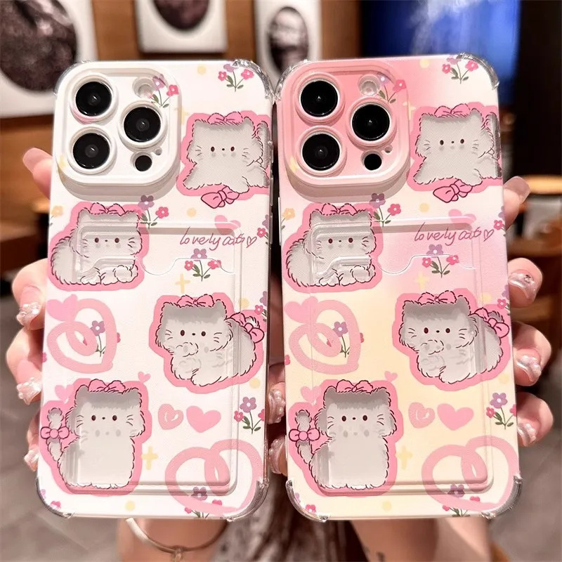 Fun Kitty Apple iPhone16ProMax Phone Case 15Plus Light Luxury 14 High Color 13 Card Pack 12