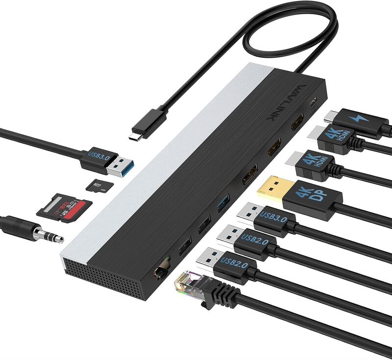 WavlinK Three-display DocKing Station Supports 85w Charging 4K@60Hz with DisplayPort 12 in 1