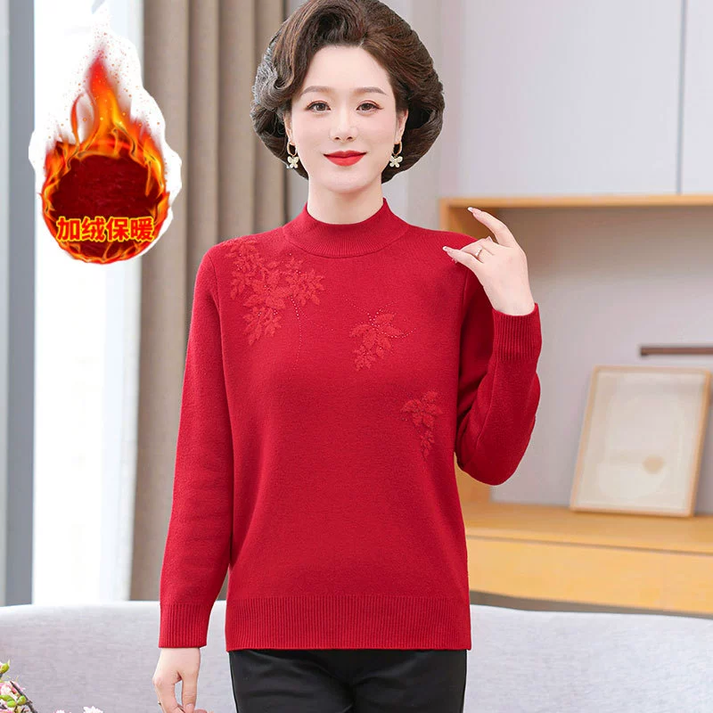 Мама осенняя и зимняя одежда с бархатным свитером