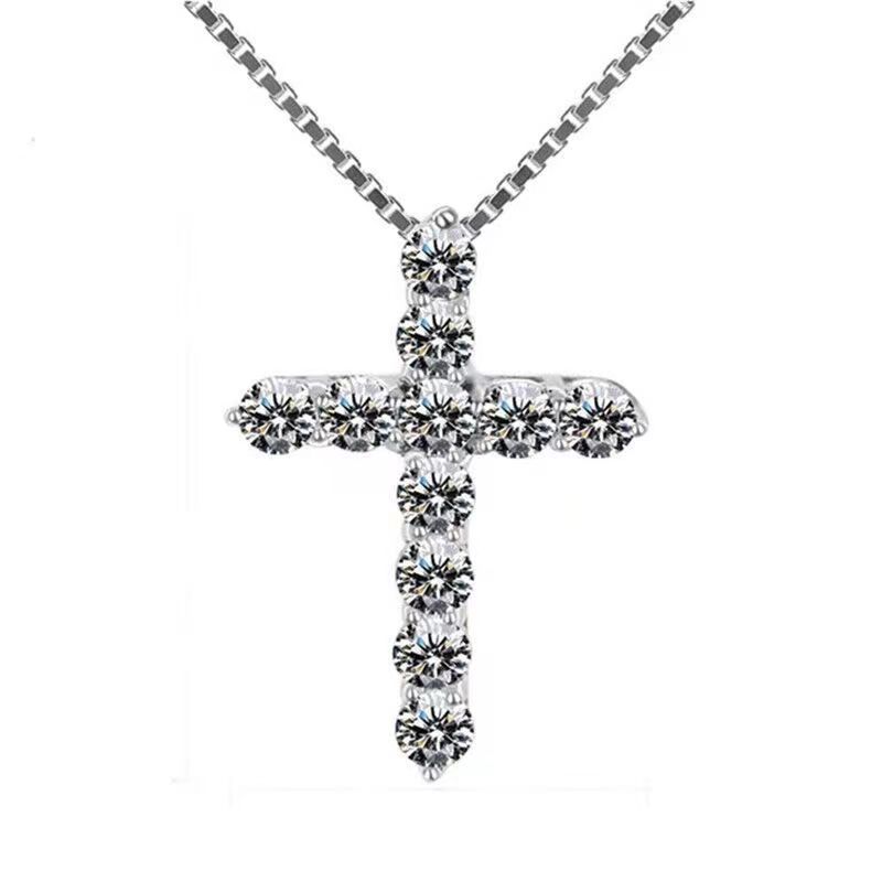 Unisex Gender Inlay Design Streetwear Cross Copper Inlay Zircon Pendant Necklace