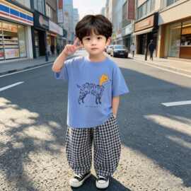 男童短袖套装夏季男宝宝洋气防蚊裤两件套2026新款儿童装时髦衣服
