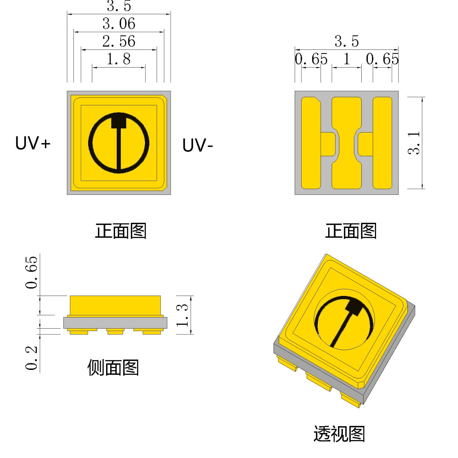 3535�մ�UVC LED ��Դ250-260nm/260-270nm/270-280nm/305-310nm