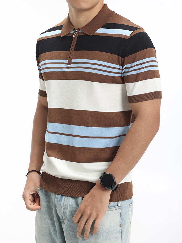 Polo de punto de color contraste para hombre Europa y Estados Unidos golf transfronterizo verano con solapa casual de manga corta ropa de hombre de alto nivel